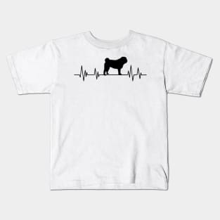 pug Heartbeat dog Heartbeat Silhouette brown Kids T-Shirt